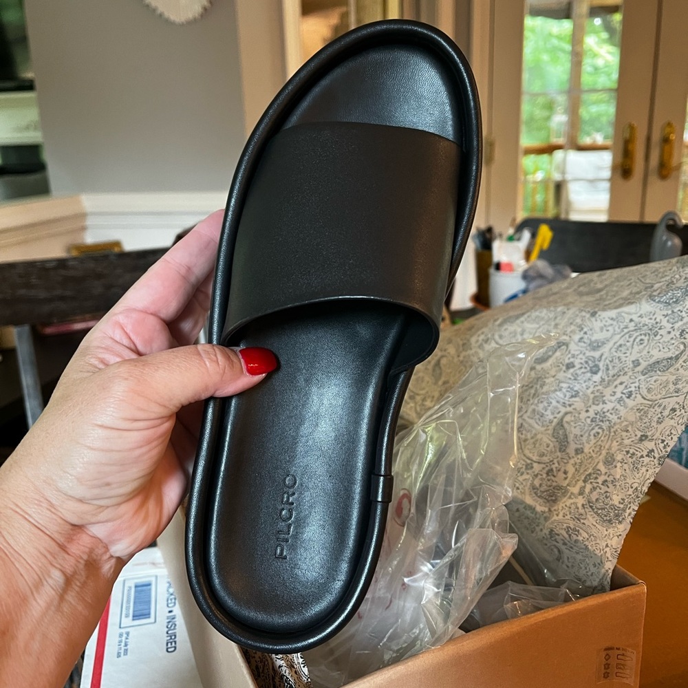 Anthropologie Black Slide Sandals with Cushioned Footbed